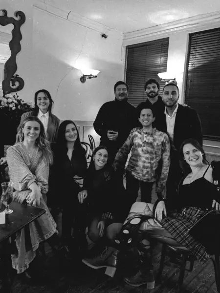Cast gathered inside the pub